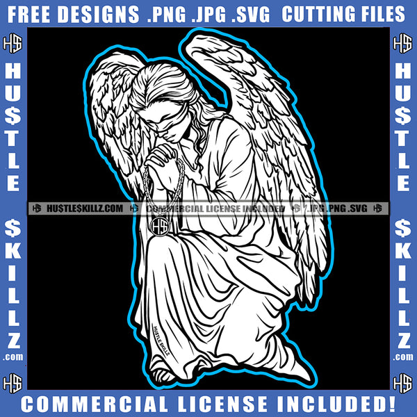 Angel Tie Eyes Blind Black And White Design Folded Hold Gold Chain Blue Border Logo Hustle Skillz SVG PNG JPG Vector Cut Files Silhouette Cricut