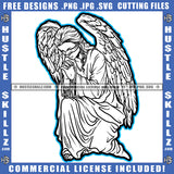 Angel Tie Eyes Blind Black And White Design Folded Hold Gold Chain Blue Border Logo Hustle Skillz SVG PNG JPG Vector Cut Files Silhouette Cricut