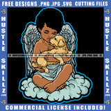 Baby Angel Sitting Hold Pet Dog Gold Chain Blue Border Logo Hustle Skillz SVG PNG JPG Vector Cut Files Silhouette Cricut