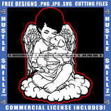 Baby Angel Black And White Graphic Design Laying Hold Cute Pet Dog Gold Chain Red Border Logo Hustle Skillz SVG PNG JPG Vector Cut Files Silhouette Cricut