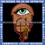 Green Eyeball Eye See Sight Hand Holding Rosary Cross Religion Pray Prayers Long Nails  Logo Hustle Skillz SVG PNG JPG Vector Cut Files Silhouette Cricut