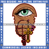 Green Eyeball Eye See Sight Hand Holding Rosary Cross Religion Pray Prayers Long Nails  Logo Hustle Skillz SVG PNG JPG Vector Cut Files Silhouette Cricut