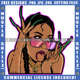 Sexy Melanin Woman  Purple Lipstick Braids Hairstyle Gold Chain Sunglass Bracelet Ring Long Nail Lips Mouth Tongue Out Piercing Erotic Logo Hustle Skillz SVG PNG JPG Vector Cut Files Silhouette Cricut