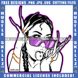 Sexy Nubian Woman Braids Hairstyle Gold Chain Purple Sunglass Bracelet Rings Cosmetics Model Lips Mouth Tongue Out Piercing Erotic Logo Hustle Skillz SVG PNG JPG Vector Cut Files Silhouette Cricut