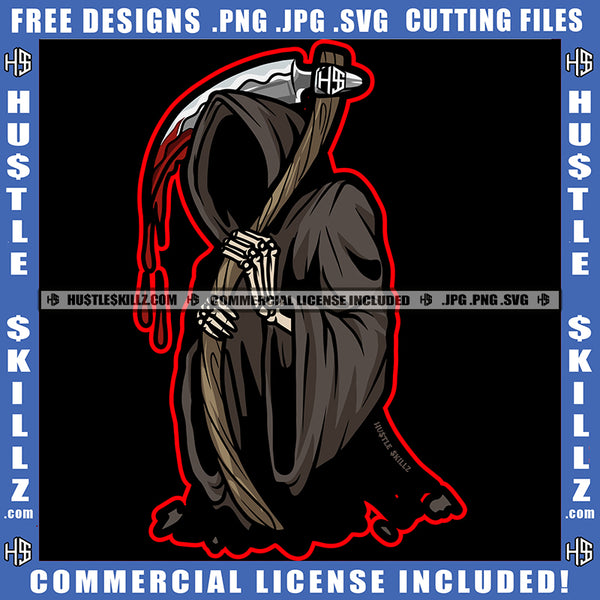 Grim Reaper Horror Dark Angel Black Death Graphic Icon Grind Skull Blood Bleeding Illustration Logo Hustle Skillz SVG PNG JPG Vector Cut Files Silhouette Cricut