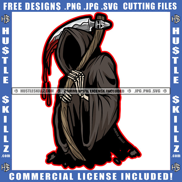 Grim Reaper Horror Dark Angel Black Death Graphic Icon Grind Skull Blood Bleeding Illustration Logo Hustle Skillz SVG PNG JPG Vector Cut Files Silhouette Cricut