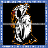 Grim Reaper Black And White Design Scary Dark Angel Death Skull Blood Bleeding Illustration Logo Hustle Skillz SVG PNG JPG Vector Cut Files Silhouette Cricut