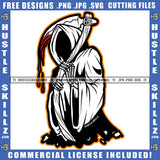 Grim Reaper Black And White Design Scary Dark Angel Death Skull Blood Bleeding Illustration Logo Hustle Skillz SVG PNG JPG Vector Cut Files Silhouette Cricut