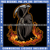 Grim Reaper Halloween Design Fire Scary Dark Angel Death Skull Illustration Logo Hustle Skillz SVG PNG JPG Vector Cut Files Silhouette Cricut