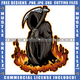 Grim Reaper Halloween Design Fire Scary Dark Angel Death Skull Illustration Logo Hustle Skillz SVG PNG JPG Vector Cut Files Silhouette Cricut