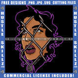 Half Face Design Woman Mouth Fence Purple Lip Border Logo Hustle Skillz SVG PNG JPG Vector Cut Files Silhouette Cricut