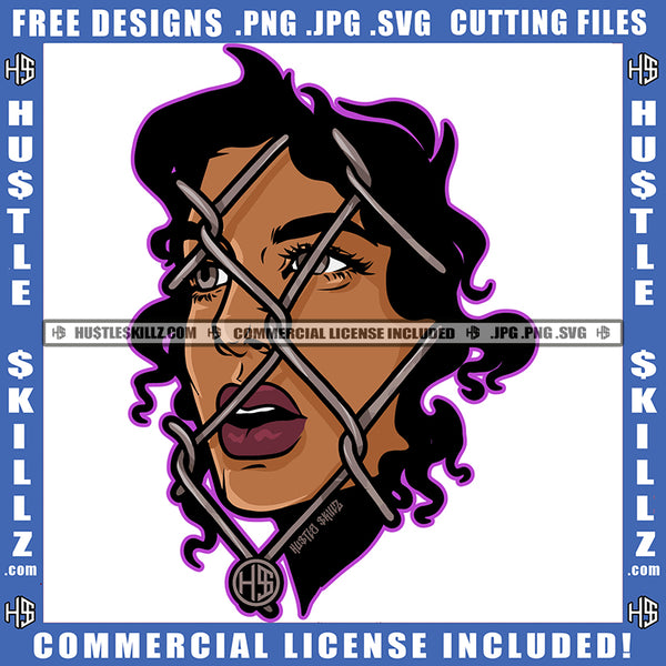 Half Face Design Woman Mouth Fence Purple Lip Border Logo Hustle Skillz SVG PNG JPG Vector Cut Files Silhouette Cricut