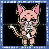 Gangster Cat Cute Face Gold Bracelet Earring Holding Bag Of Money Cash Hustling Hustler Logo Hustle Skillz SVG PNG JPG Vector Cut Files Silhouette Cricut