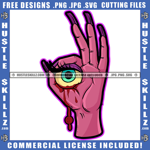 Hand Green Eye Bleeding Center Creepy Tears Monster Abstract Fingernails Graphic Icon Grind Hustler Logo Hustle Skillz SVG PNG JPG Vector Cut Files Silhouette Cricut