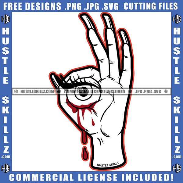 Hand One Eye Black And White Design Bleeding Creepy Tears Scary Monster Abstract Fingernails Graphic Icon Grind Hustler Logo Hustle Skillz SVG PNG JPG Vector Cut Files Silhouette Cricut