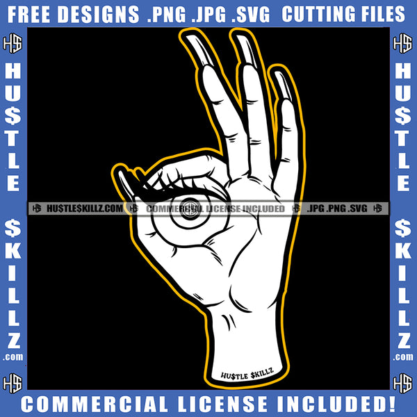 Hand One Creepy Eye Black And White Design Scary Monster Abstract Fingernails Graphic Icon Grind Hustler Logo Hustle Skillz SVG PNG JPG Vector Cut Files Silhouette Cricut