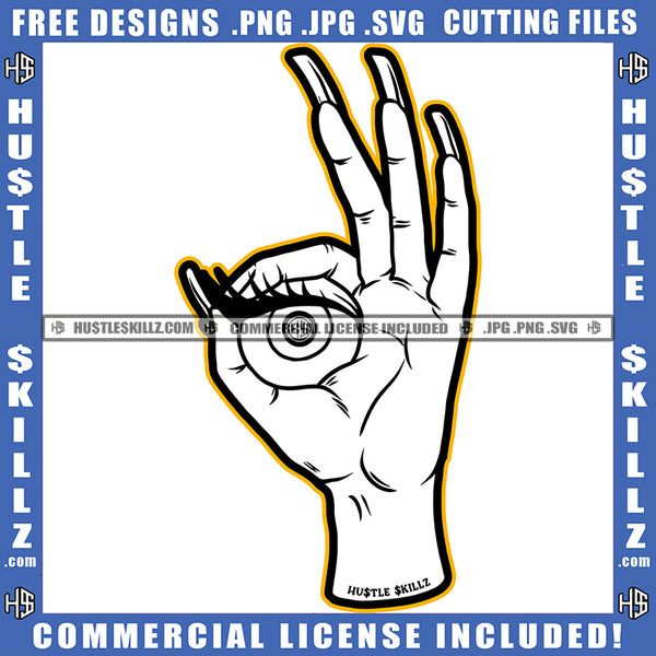 Hand One Creepy Eye Black And White Design Scary Monster Abstract Fingernails Graphic Icon Grind Hustler Logo Hustle Skillz SVG PNG JPG Vector Cut Files Silhouette Cricut