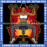 Melanin Fitness Woman Lift Dumbbells' Workout Gym Arms Exercise Fire Tattoos Graphic Grind Logo Hustle Skillz SVG PNG JPG Vector Cut Files Silhouette Cricut