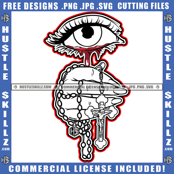 Eyeball Black And White Eye Bleeding Hand Counting Hustler Logo Hustle Skillz SVG PNG JPG Vector Cut Files Silhouette Cricut