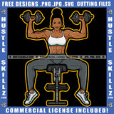 Melanin Fitness Woman Curvy And Sexy Figure Lift Dumbbells' Workout Gym Arms Exercise Tattoos Earing Graphic Grind Logo Hustle Skillz SVG PNG JPG Vector Cut Files Silhouette Cricut