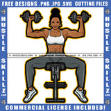 Melanin Fitness Woman Curvy And Sexy Figure Lift Dumbbells' Workout Gym Arms Exercise Tattoos Earing Graphic Grind Logo Hustle Skillz SVG PNG JPG Vector Cut Files Silhouette Cricut