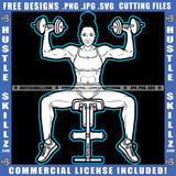 Fitness Woman Black And White Design Curvy Sexy Slim Figure Lift Dumbbells' Workout Gym Arms Exercise Graphic Logo Hustle Skillz SVG PNG JPG Vector Cut Files Silhouette Cricut