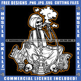 Buddha Skeleton's Skull Black And White Graphic Design Hookah Death Creepy Cannabis Smoking Blunt Marijuana Weed leaf Logo Hustle Skillz SVG PNG JPG Vector Cut Files Silhouette Cricut