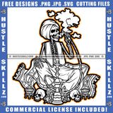 Buddha Skeleton's Skull Black And White Graphic Design Hookah Death Creepy Cannabis Smoking Blunt Marijuana Weed leaf Logo Hustle Skillz SVG PNG JPG Vector Cut Files Silhouette Cricut