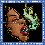 Melanin Woman Half Face Closing Eyes Blowing Flames Fire Heat Energy Hot Graphic Grind Logo Hustle Skillz SVG PNG JPG Vector Cut Files Silhouette Cricut