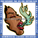 Melanin Woman Half Face Closing Eyes Blowing Flames Fire Heat Energy Hot Graphic Grind Logo Hustle Skillz SVG PNG JPG Vector Cut Files Silhouette Cricut