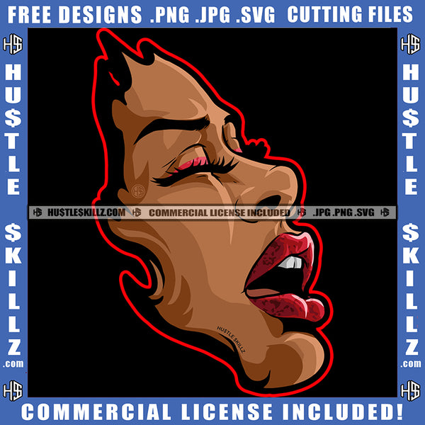 Nubian Woman Half Face Blowing Air Wind Breathe Graphic Icon Grind Logo Hustle Skillz SVG PNG JPG Vector Cut Files Silhouette Cricut