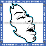 African American Lady Black And White Design Melanin Woman Half Face Blowing Air Wind Breathe Graphic Icon Grind Logo Hustle Skillz SVG PNG JPG Vector Cut Files Silhouette Cricut