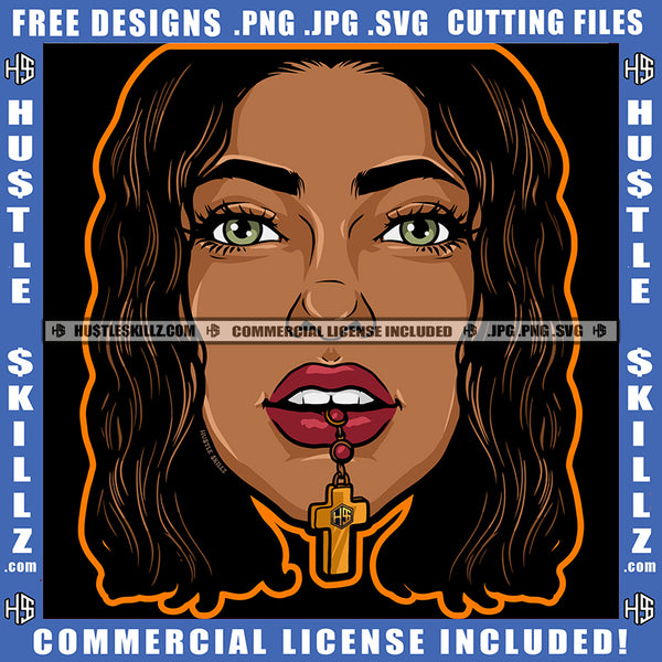 African American Lady Nubian Woman Lip Cross Logo Hustle Skillz SVG PNG JPG Vector Cut Files Silhouette Cricut