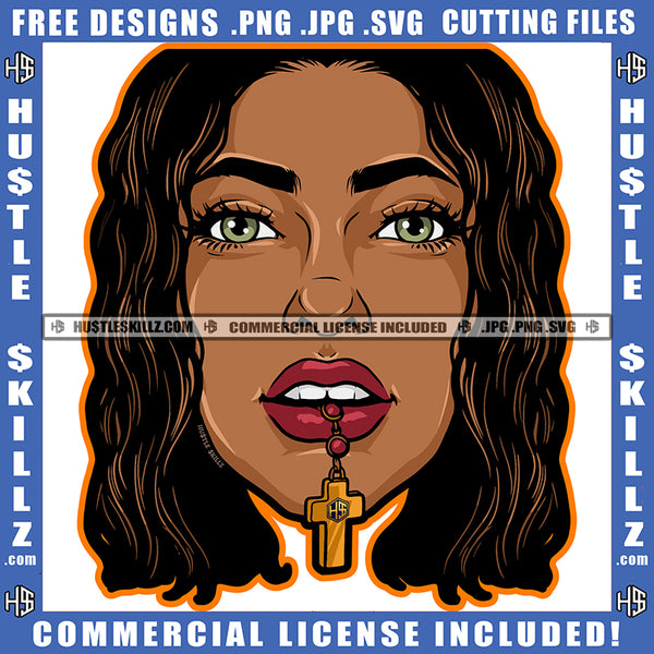 African American Lady Nubian Woman Lip Cross Logo Hustle Skillz SVG PNG JPG Vector Cut Files Silhouette Cricut