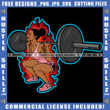 Fitness Melanin Woman Fit Slim Figure Lift Weights Dumbbells' Workout Gym Exercise Graphic Grind Fire Logo Hustle Skillz SVG PNG JPG Vector Cut Files Silhouette Cricut