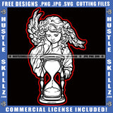 Little Angel Girl Clock Sand Time Wings Fantasy Peace Child Black And White Design Children Kids Hustle Skillz SVG PNG JPG Vector Cut Files Silhouette Cricut