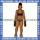 Nubian Women Body Builders Workout Exercise Gold Chain Hold Dumbbell Slim Figure Logo Hustle Skillz SVG PNG JPG Vector Cut Files Silhouette Cricut