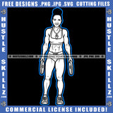 Nubian Women Smile Face Black And White Design Body Builders Workout Exercise Gold Chain Hold Dumbbell Fit Figure Logo Hustle Skillz SVG PNG JPG Vector Cut Files Silhouette Cricut