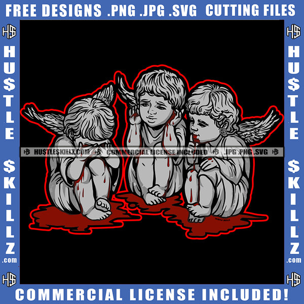 Angel See No Evil Hear No Evil Speak No Evil Bleeding Blood Illustration Design  Logo Hustle Skillz SVG PNG JPG Vector Cut Files Silhouette Cricut