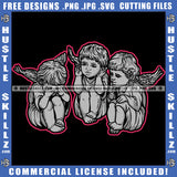 Angel See No Evil Hear No Evil Speak No Evil Gray Color Illustration Design  Logo Hustle Skillz SVG PNG JPG Vector Cut Files Silhouette Cricut