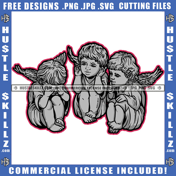 Angel See No Evil Hear No Evil Speak No Evil Gray Color Illustration Design  Logo Hustle Skillz SVG PNG JPG Vector Cut Files Silhouette Cricut