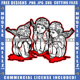 Angel See No Evil Hear No Evil Speak No Evil Black And White Design Blood Bleeding Illustration Logo Hustle Skillz SVG PNG JPG Vector Cut Files Silhouette Cricut