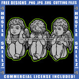 Angel See No Evil Hear No Evil Speak No Evil Gray Color Design Earing Illustration Logo Hustle Skillz SVG PNG JPG Vector Cut Files Silhouette Cricut