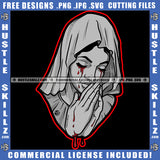 Woman Crying Blood Tears Dripping Pain Prayers Hands Praying Pray Rosary Beads Faith Hope God Catholic Hustler Logo Hustle Skillz SVG PNG JPG Vector Cut Files Silhouette Cricut