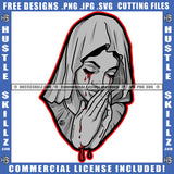 Woman Crying Blood Tears Dripping Pain Prayers Hands Praying Pray Rosary Beads Faith Hope God Catholic Hustler Logo Hustle Skillz SVG PNG JPG Vector Cut Files Silhouette Cricut