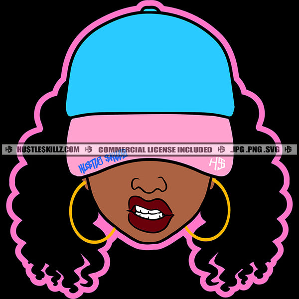 Baseball Hat Nubian Curly Hair Hustle Skillz SVG PNG JPG Vector Cutting Files Silhouette Cricut