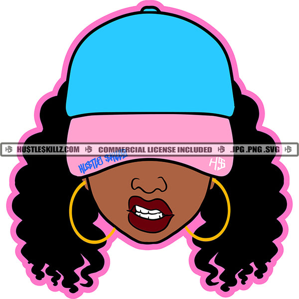 Baseball Hat Nubian Curly Hair Hustle Skillz SVG PNG JPG Vector Cutting Files Silhouette Cricut