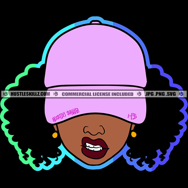 Black Woman Baseball Hat Cap Nubian Kinky Hair Hustle Skillz SVG PNG JPG Vector Cutting Files Silhouette Cricut