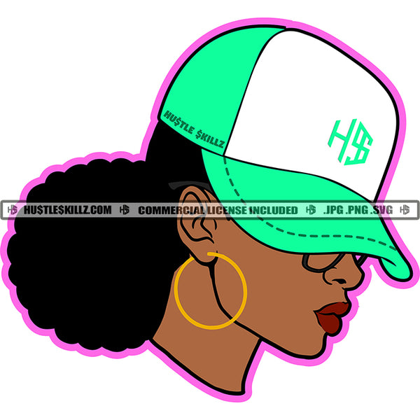 Melanin Woman Wearing Baseball Hat Cap Hustle Skillz SVG PNG JPG Vector Cutting Files Silhouette Cricut