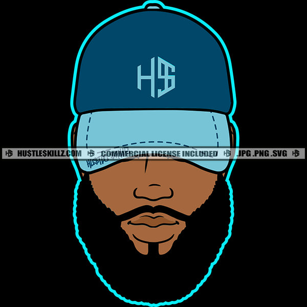 Bearded Handsome Man Baseball Cap Logo Designs Elements Hustle Skillz SVG PNG JPG Vector Cutting Files Silhouette Cricut